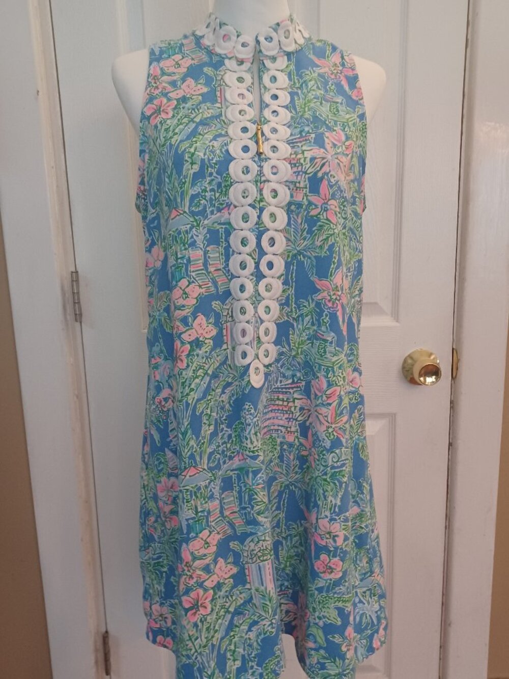 Lilly Pulitzer Jane Shift Dress Beneath the Bougainvillea Blue Pink